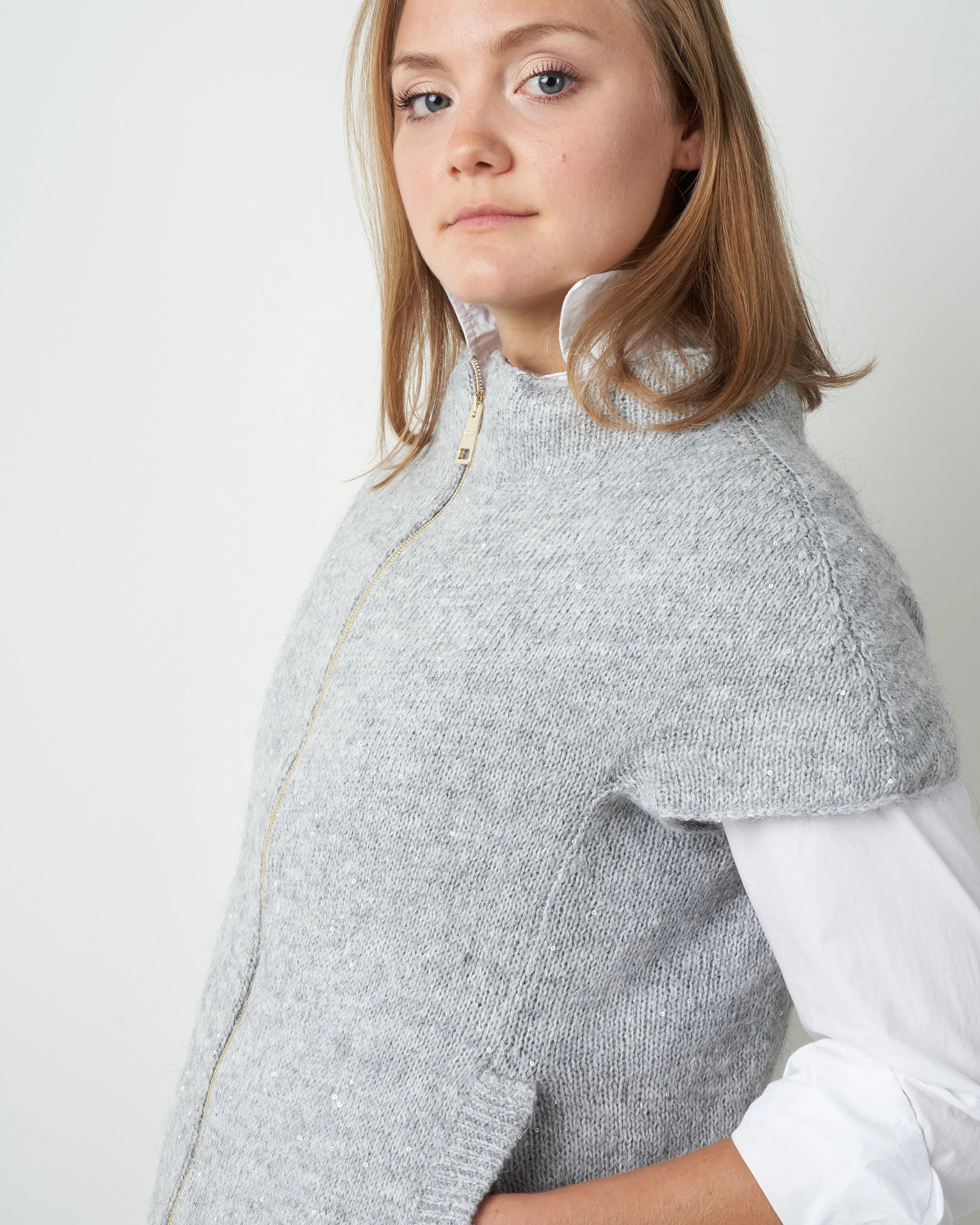 knit cap sleeve knit - grigio chiaro