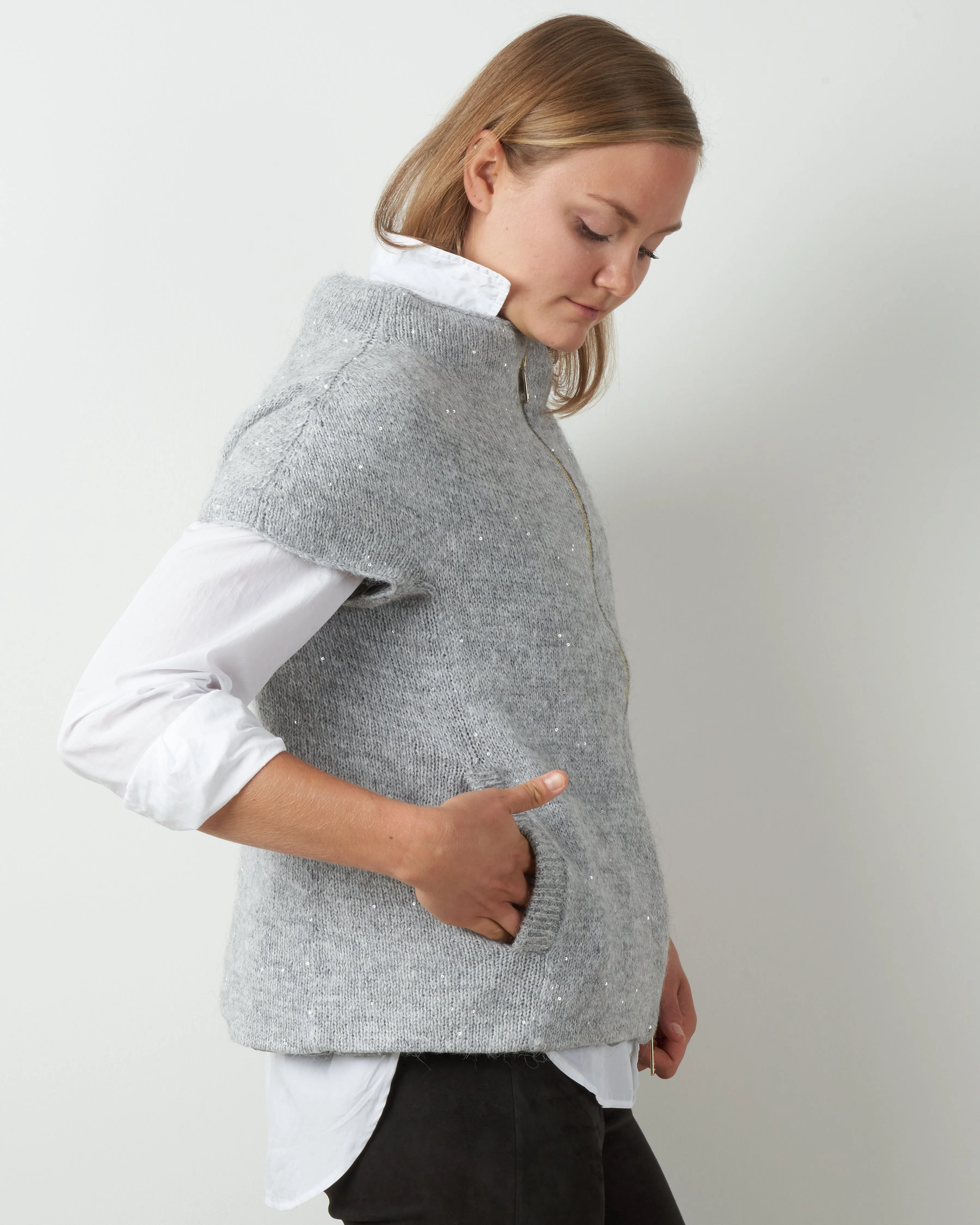knit cap sleeve knit - grigio chiaro