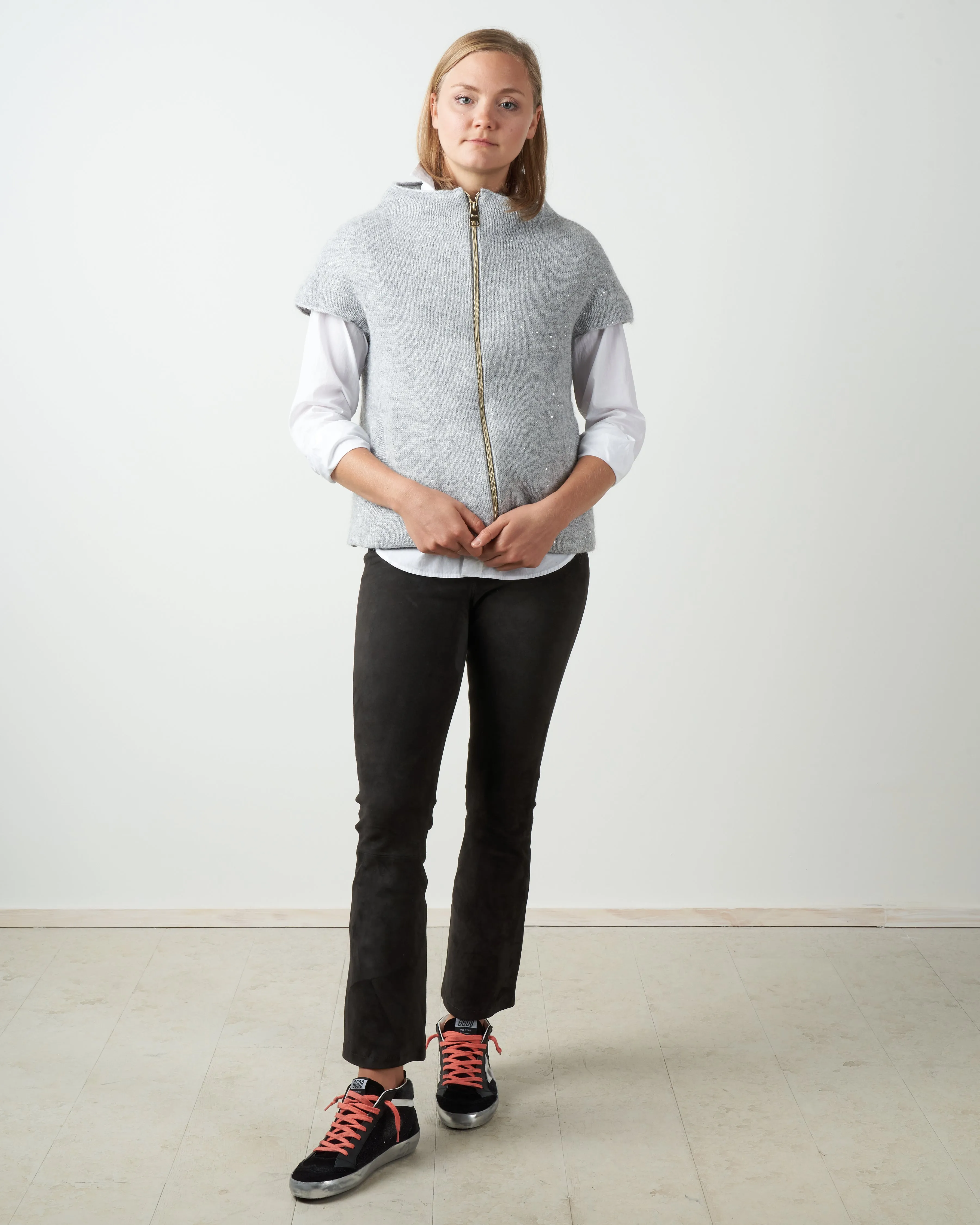 knit cap sleeve knit - grigio chiaro