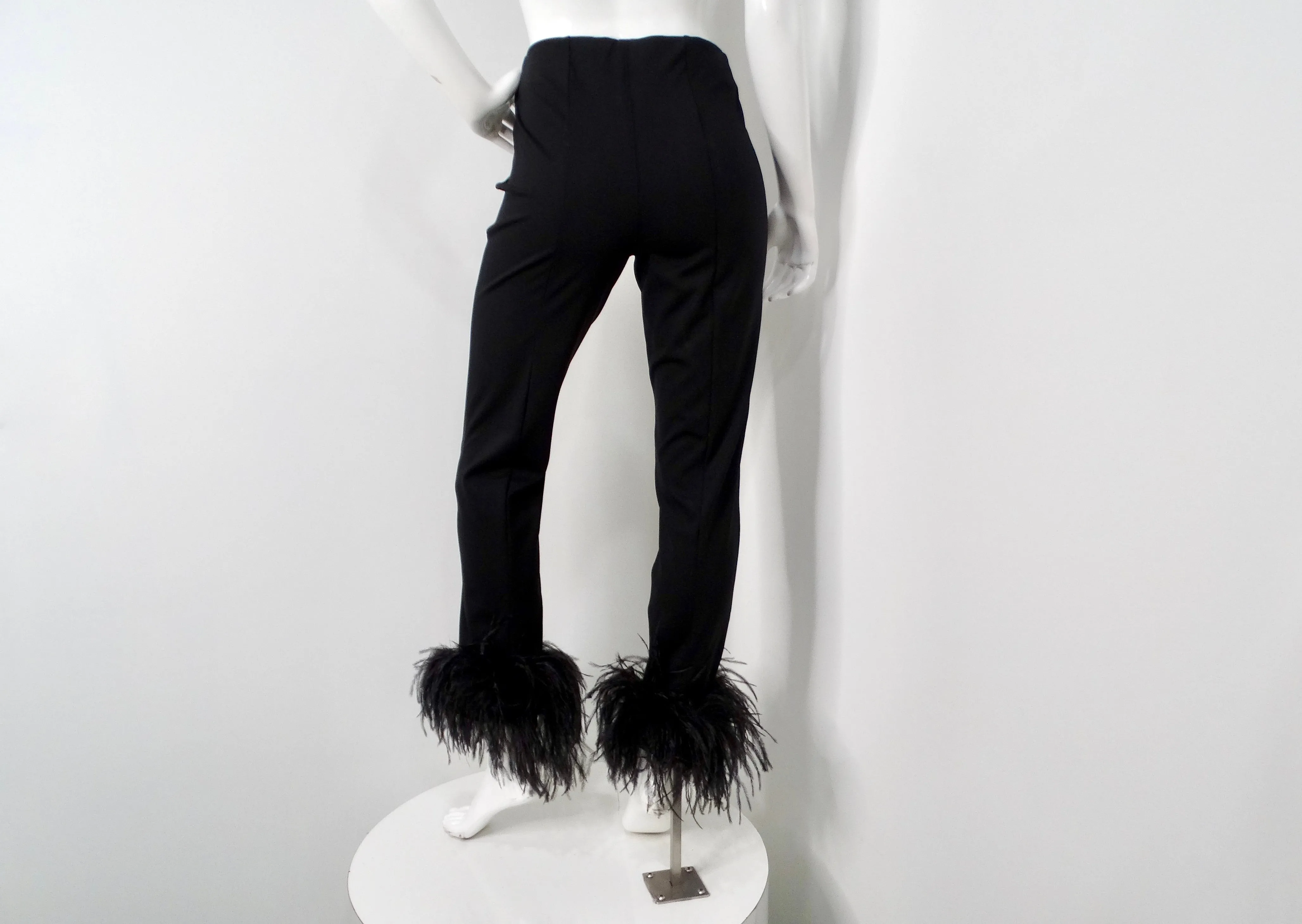 LAPOINTE Black Slim Leg Scuba Pants With Ostrich Feather Hem