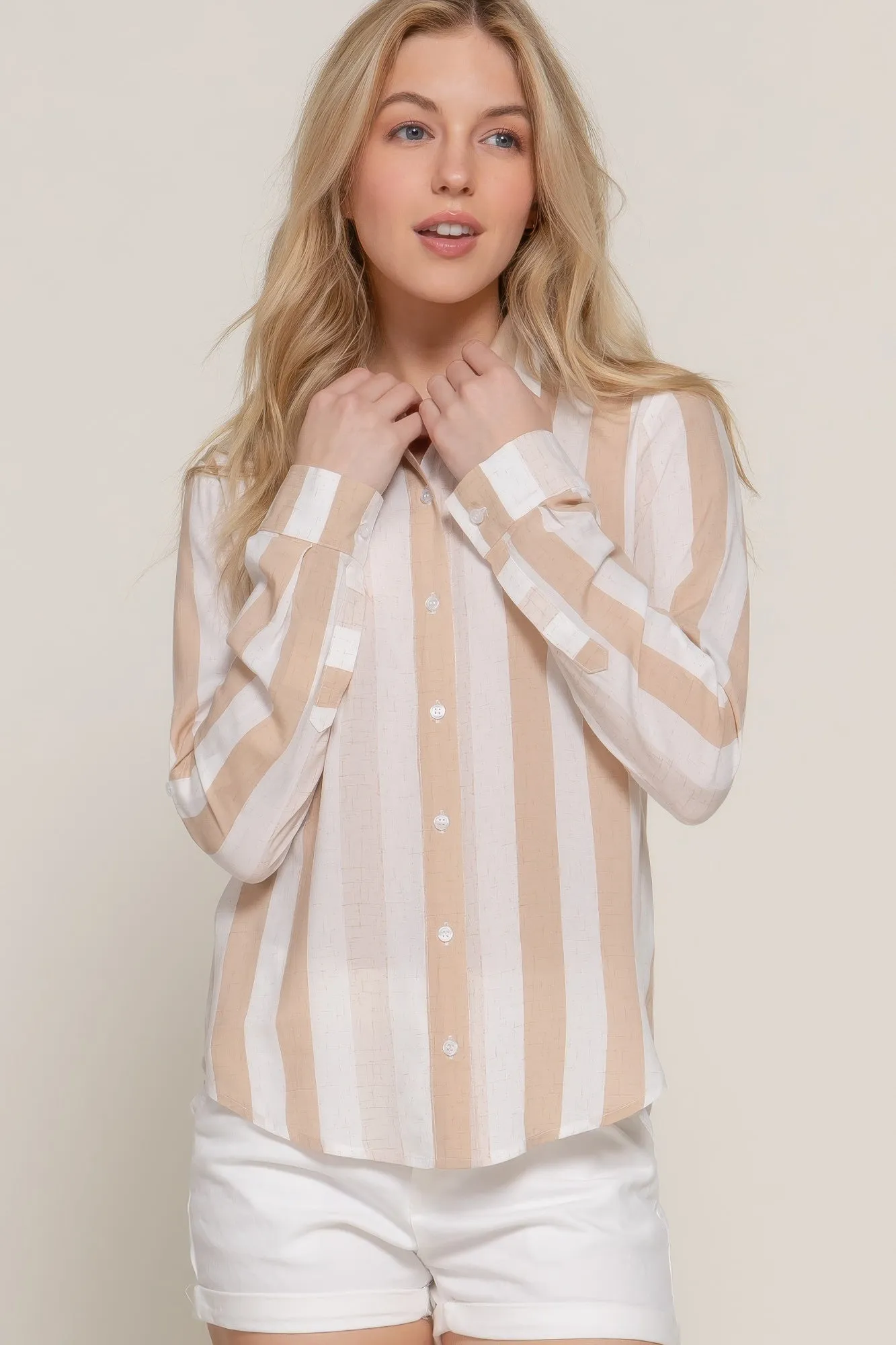 Long Slv Wide Stripe Woven Shirt