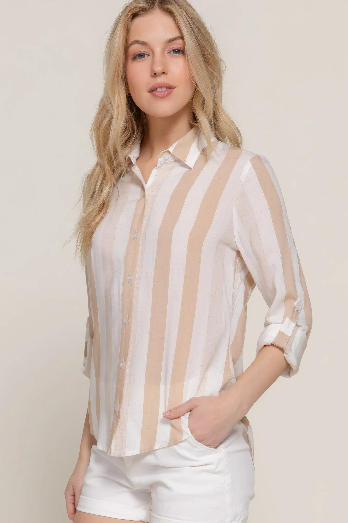 Long Slv Wide Stripe Woven Shirt
