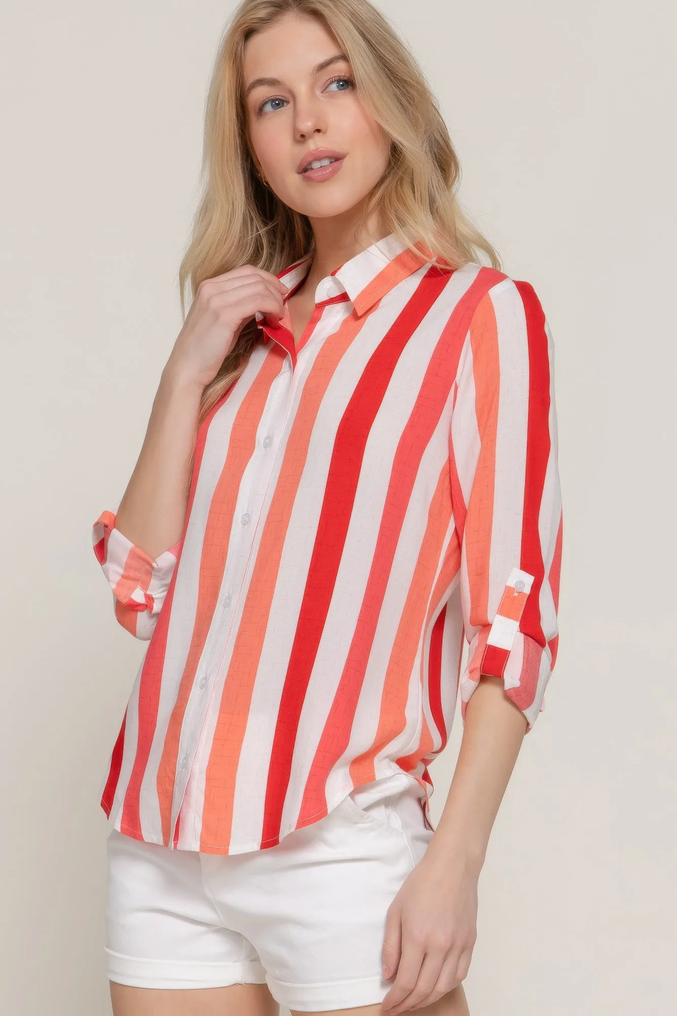 Long Slv Wide Stripe Woven Shirt