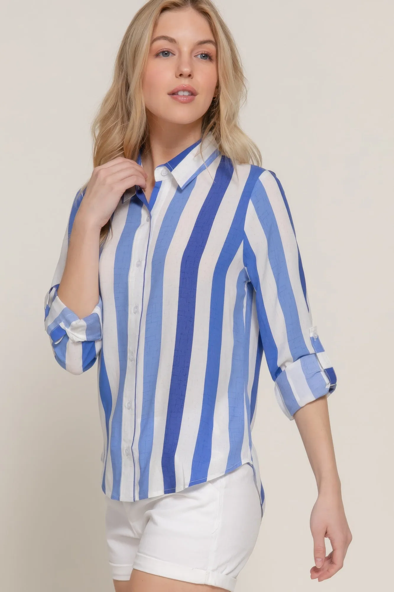 Long Slv Wide Stripe Woven Shirt