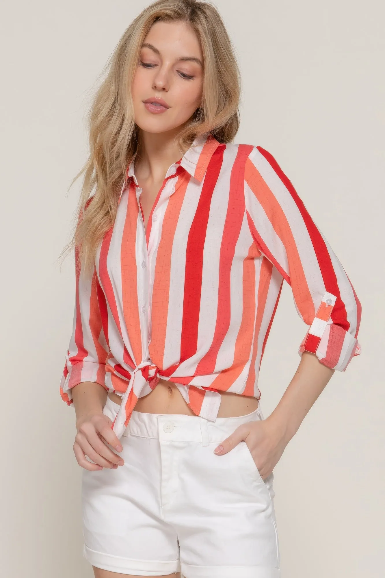 Long Slv Wide Stripe Woven Shirt