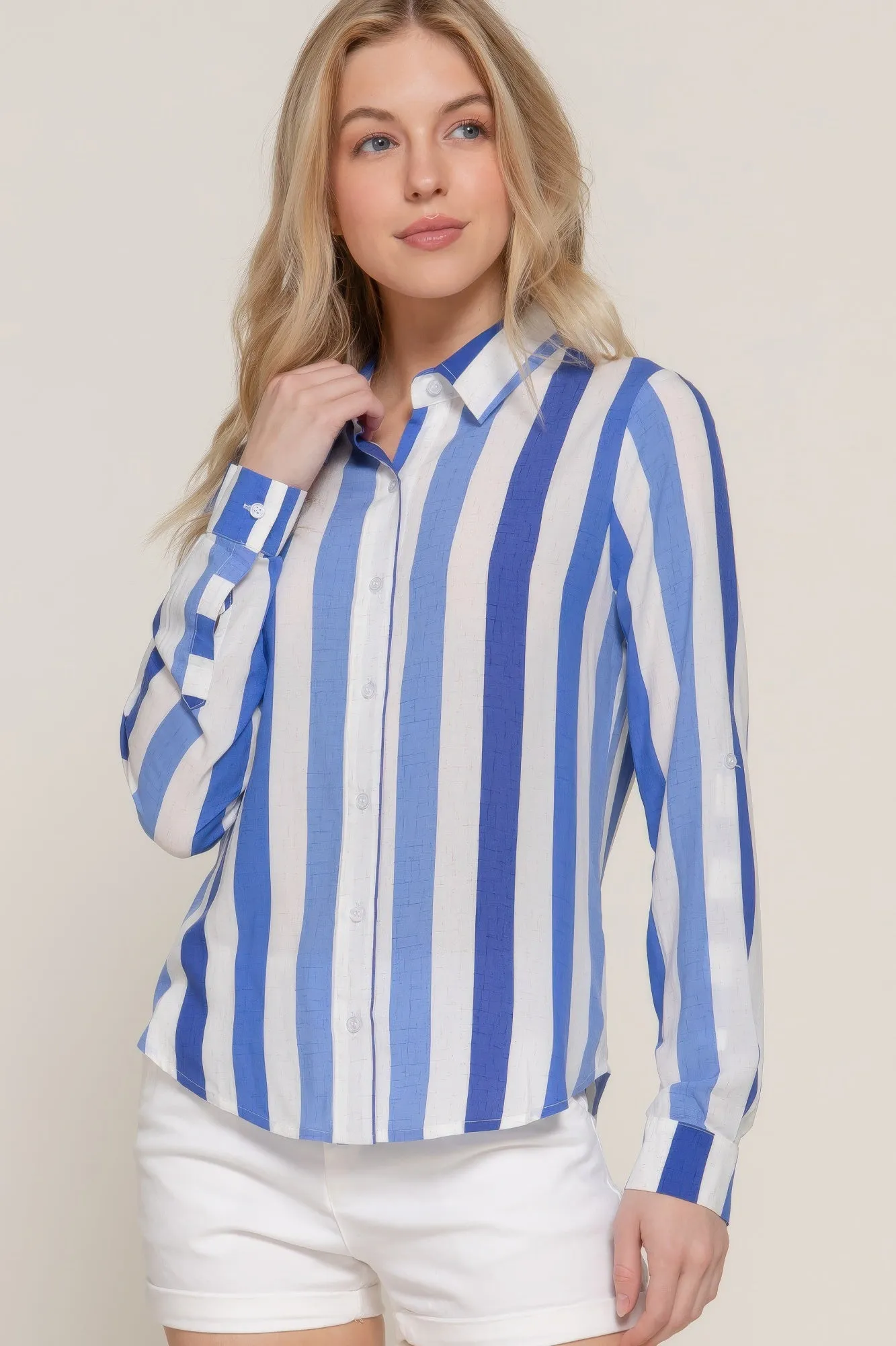 Long Slv Wide Stripe Woven Shirt