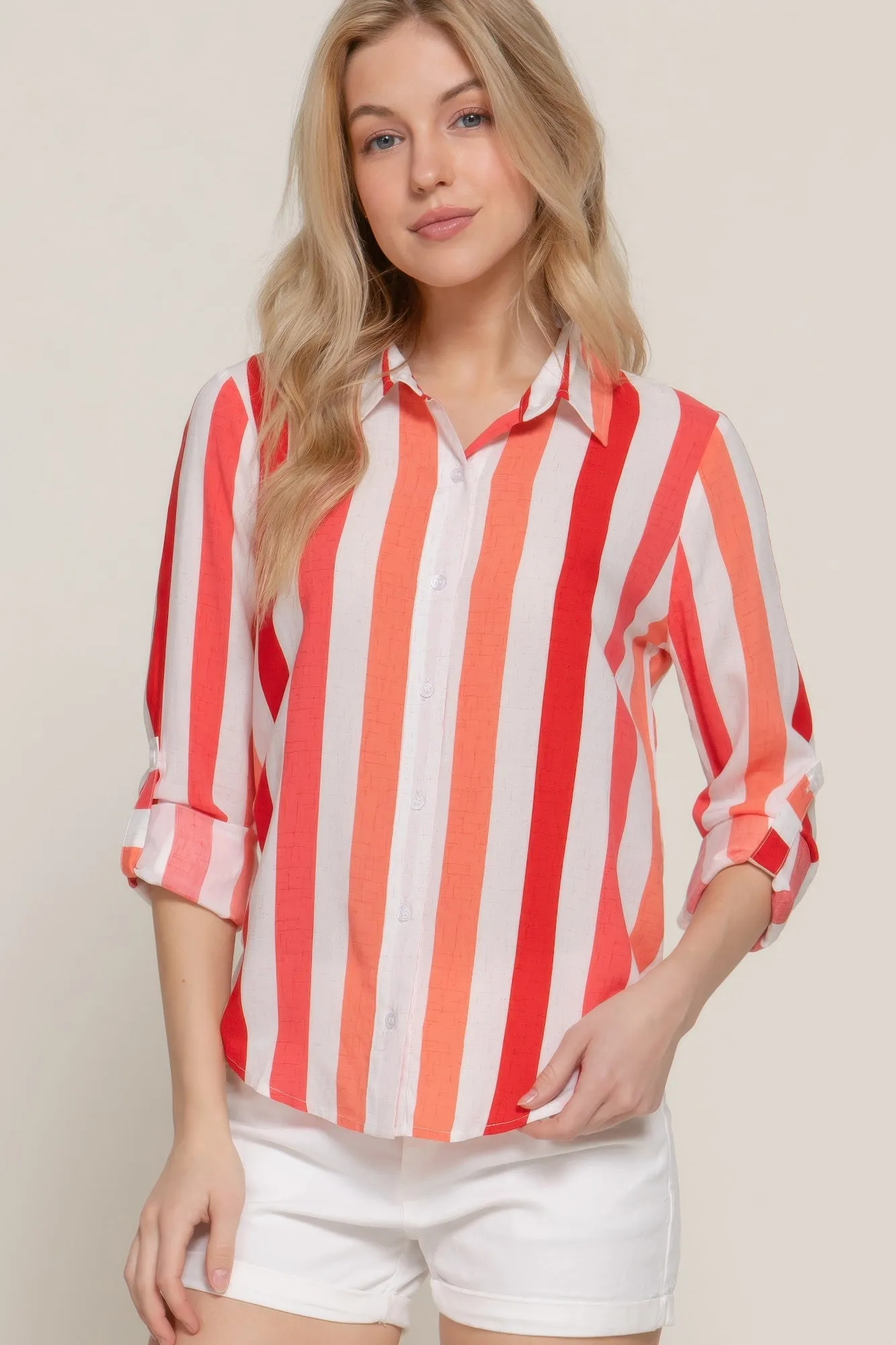Long Slv Wide Stripe Woven Shirt