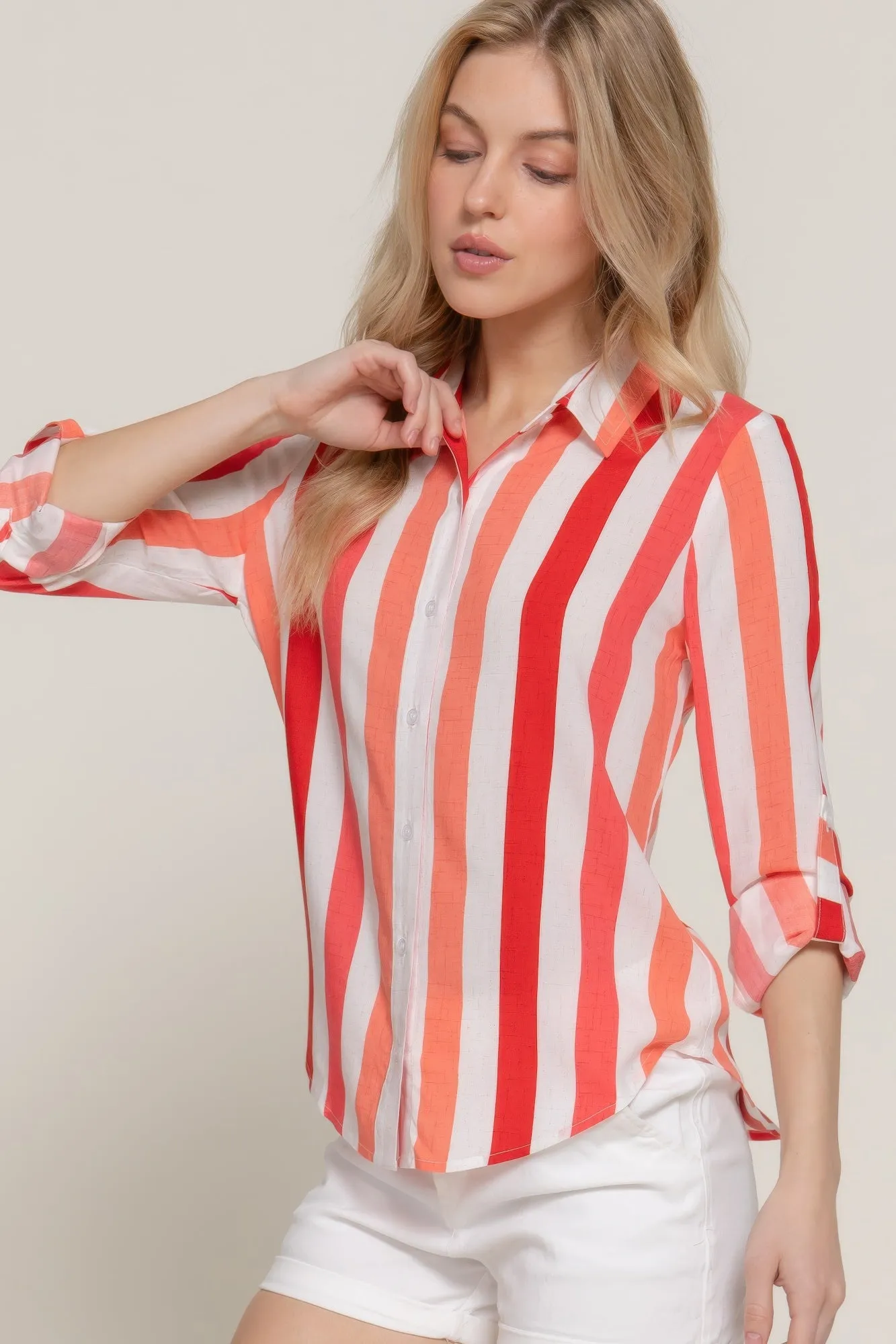 Long Slv Wide Stripe Woven Shirt