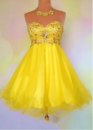 Lovely Tulle & Satin Yellow Homecoming Dresses