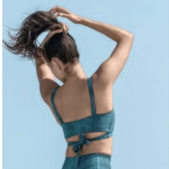 L*Space Active Lets Croc About It Beau Dark Teal Athletic Sports Bra Sz L NWT