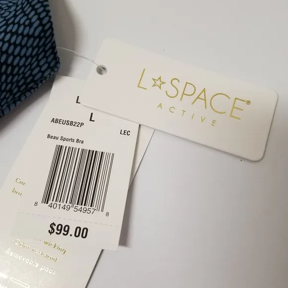 L*Space Active Lets Croc About It Beau Dark Teal Athletic Sports Bra Sz L NWT