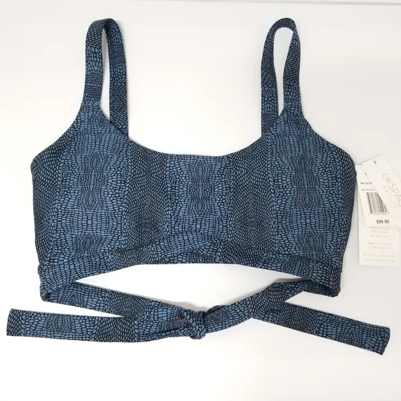 L*Space Active Lets Croc About It Beau Dark Teal Athletic Sports Bra Sz L NWT