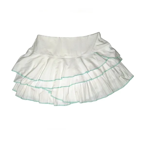 Lucky in Love White Scalloped Ruffled Tennis Skort with Green Trim, S, NWT