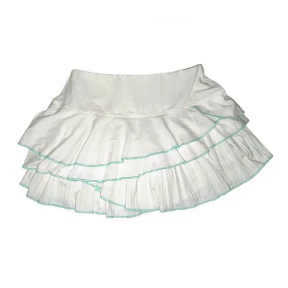 Lucky in Love White Scalloped Ruffled Tennis Skort with Green Trim, S, NWT