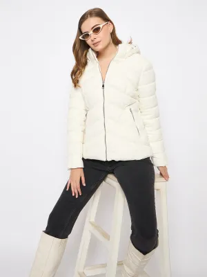 Madame Hooded Quilted Nylon White Jacket