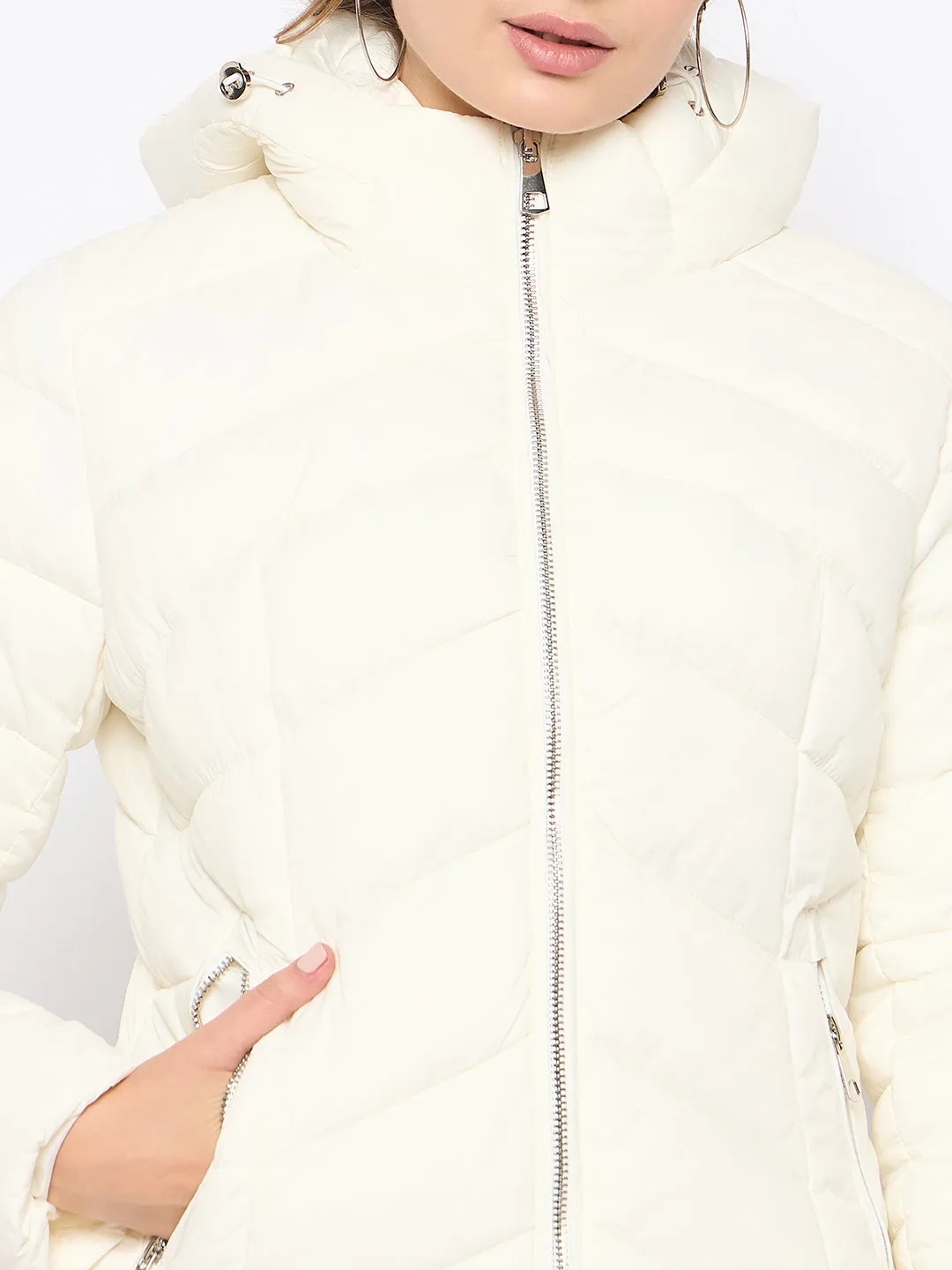 Madame Hooded Quilted Nylon White Jacket