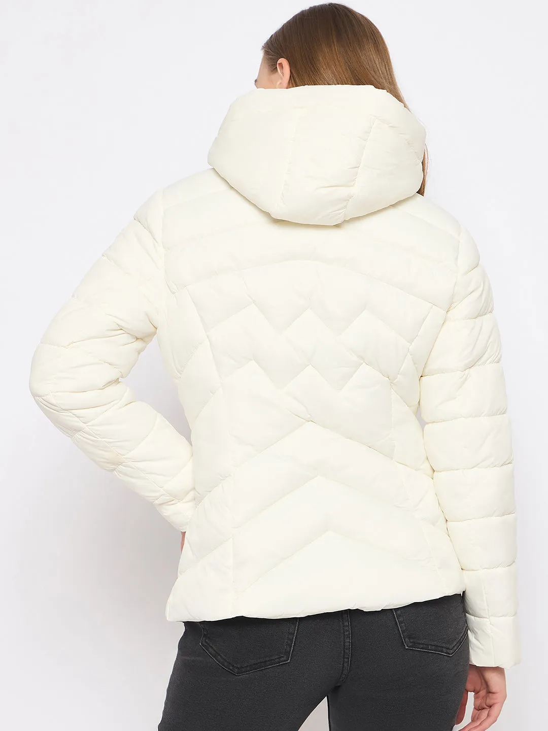 Madame Hooded Quilted Nylon White Jacket
