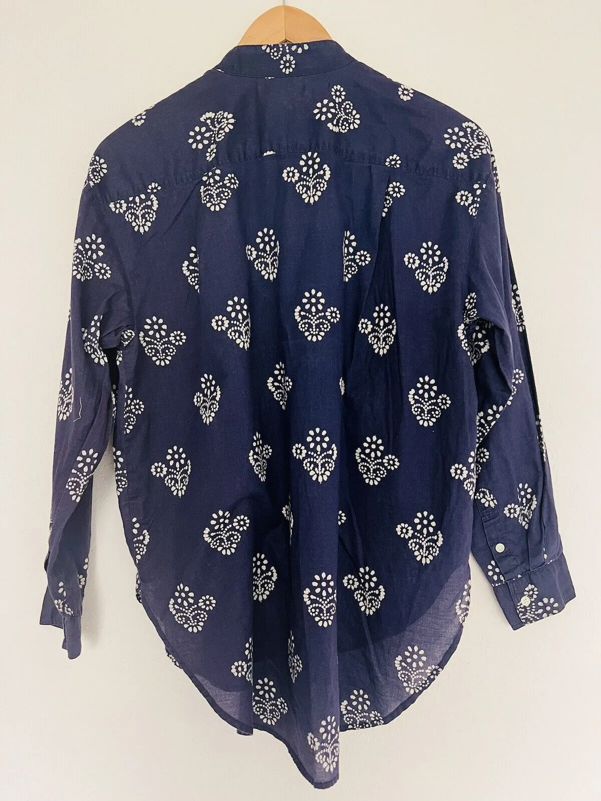 MADEWELL Popover Tunic Blouse Sz M Mock Neck Long Sleeve Floral Navy Blue