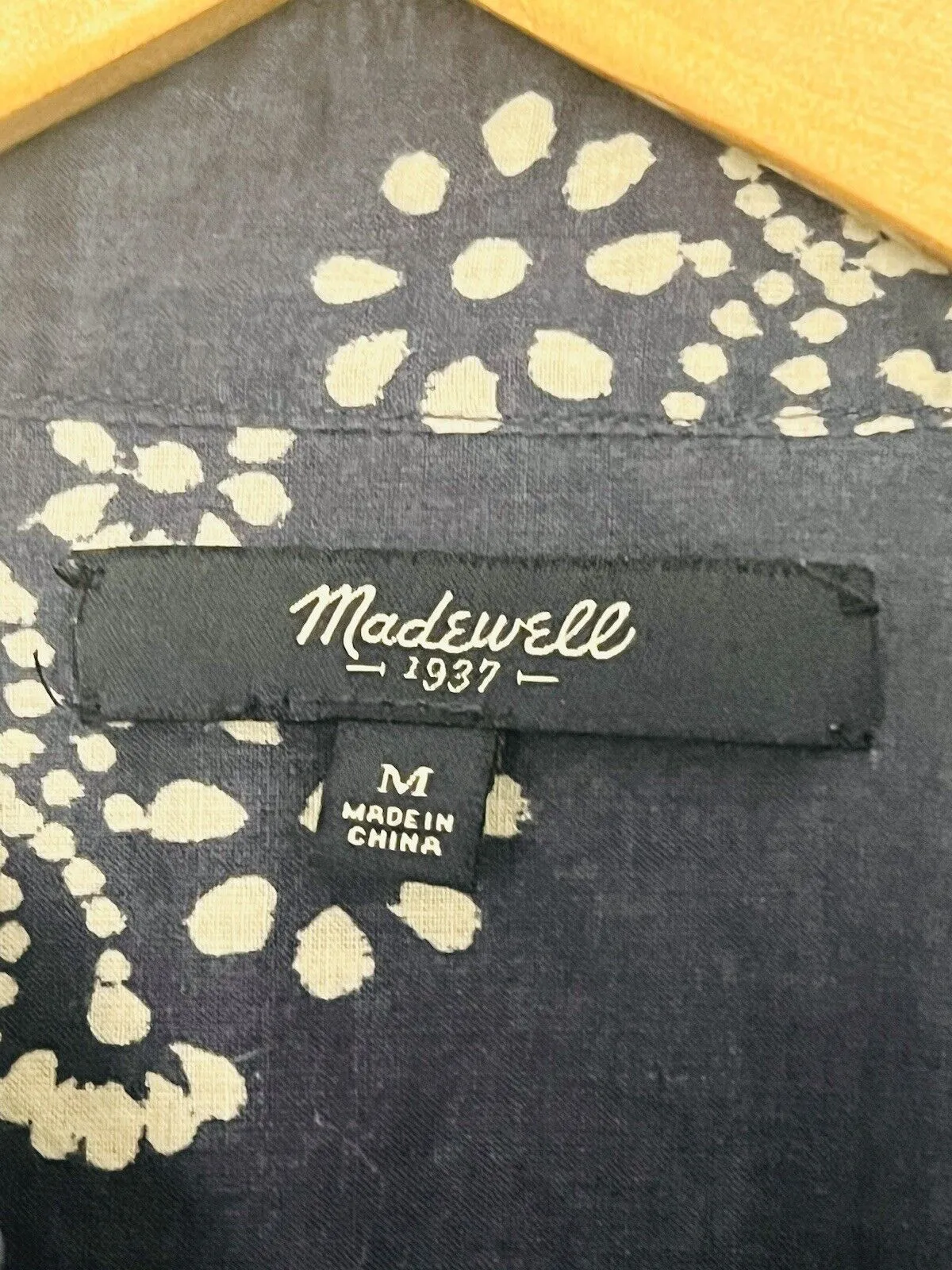 MADEWELL Popover Tunic Blouse Sz M Mock Neck Long Sleeve Floral Navy Blue