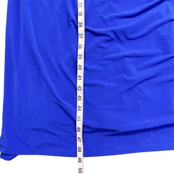Maggy London High Neck Blue Stretch Sleeveless Below Knee Ruched Dress NEW 24W