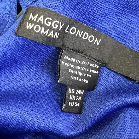Maggy London High Neck Blue Stretch Sleeveless Below Knee Ruched Dress NEW 24W