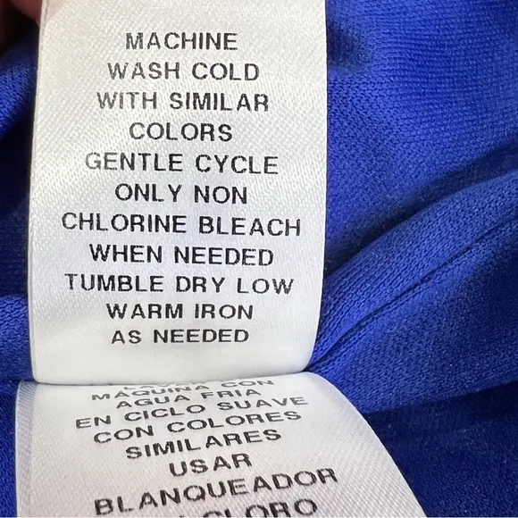 Maggy London High Neck Blue Stretch Sleeveless Below Knee Ruched Dress NEW 24W