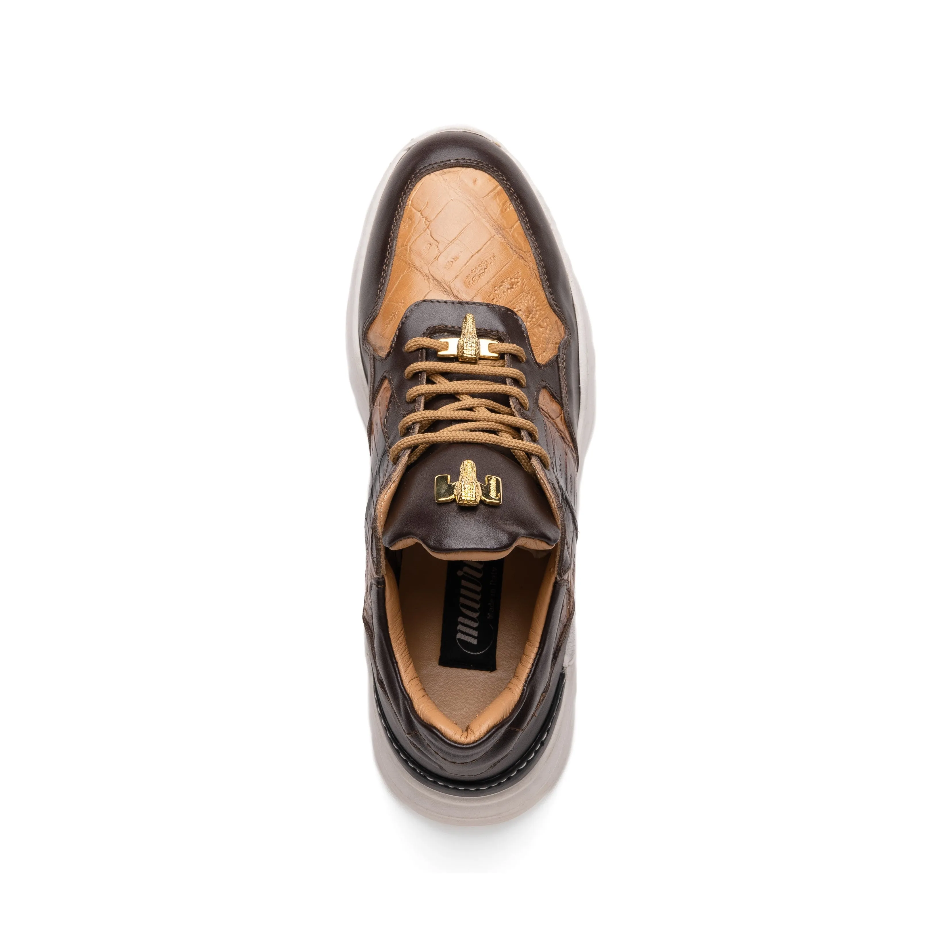 Mauri Runner in Sport Rust / Dune Mens Exotic Crocodile / Nappa Leather Casual Bubble Sneakers