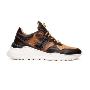 Mauri Runner in Sport Rust / Dune Mens Exotic Crocodile / Nappa Leather Casual Bubble Sneakers