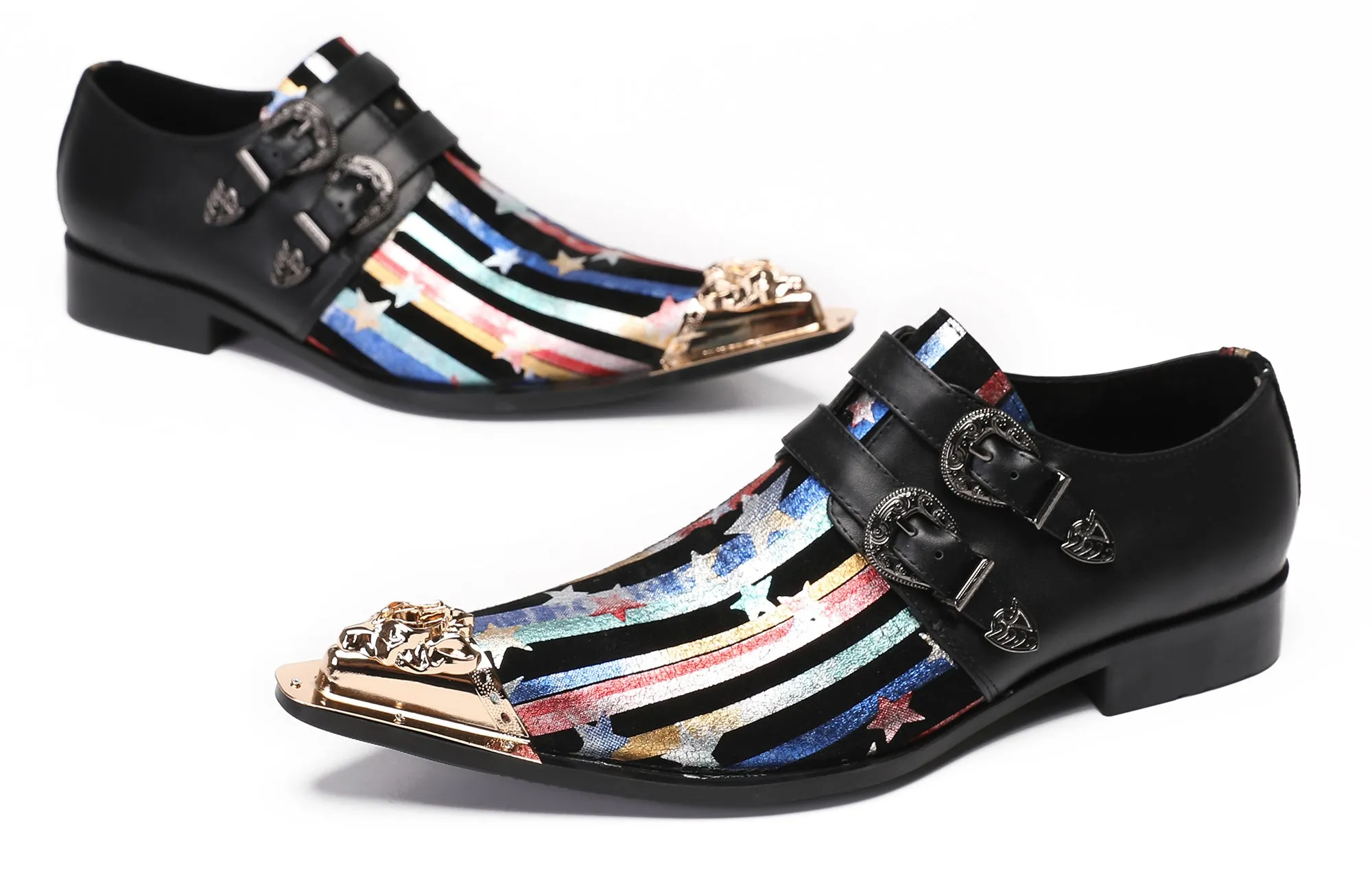 Mens Casual Dress Double Buckle Western Loafers