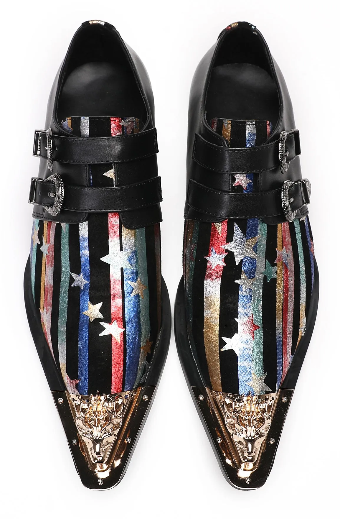 Mens Casual Dress Double Buckle Western Loafers