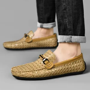 Men’s Comfortable Woven Loafers with Patterns and Buckle | Ideal for All Seasons