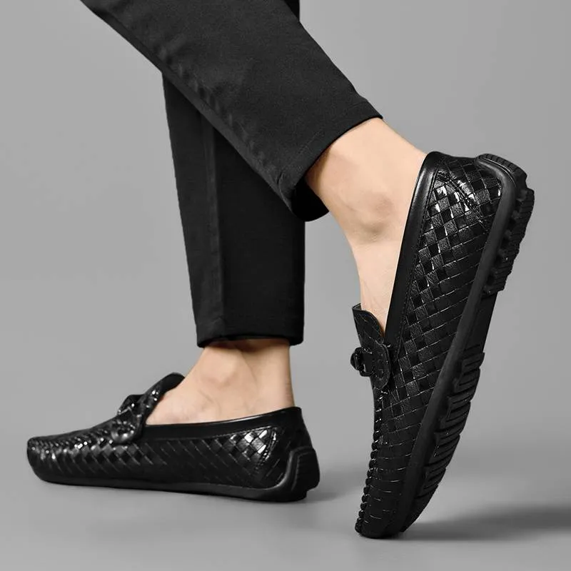 Men’s Comfortable Woven Loafers with Patterns and Buckle | Ideal for All Seasons