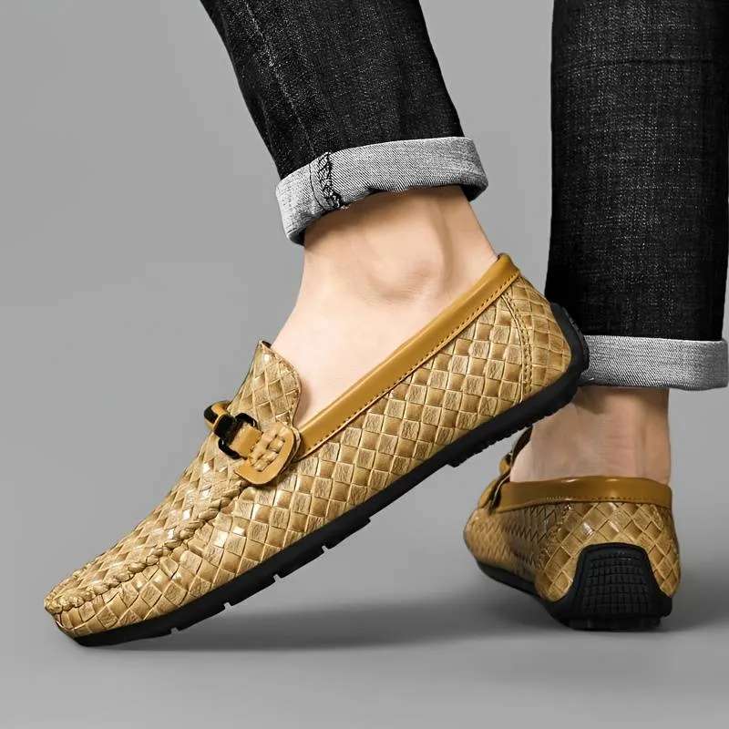 Men’s Comfortable Woven Loafers with Patterns and Buckle | Ideal for All Seasons