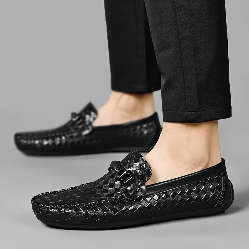 Men’s Comfortable Woven Loafers with Patterns and Buckle | Ideal for All Seasons