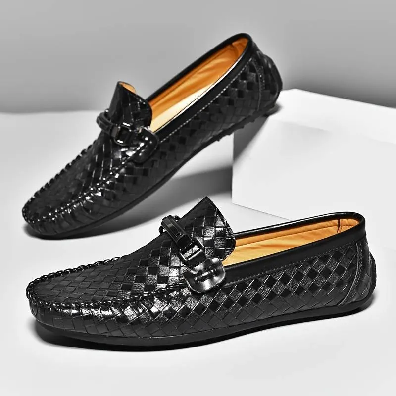 Men’s Comfortable Woven Loafers with Patterns and Buckle | Ideal for All Seasons