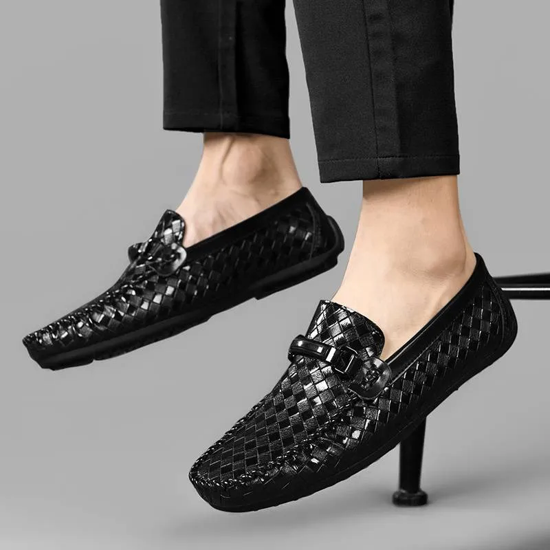 Men’s Comfortable Woven Loafers with Patterns and Buckle | Ideal for All Seasons