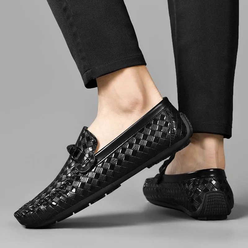 Men’s Comfortable Woven Loafers with Patterns and Buckle | Ideal for All Seasons