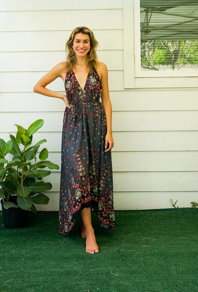 Midnight Rose Goddess Boho Maxi Dress