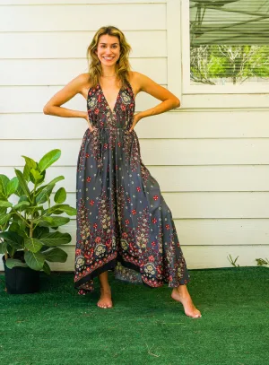 Midnight Rose Goddess Boho Maxi Dress