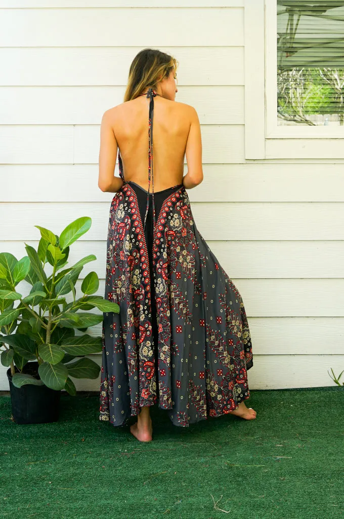Midnight Rose Goddess Boho Maxi Dress