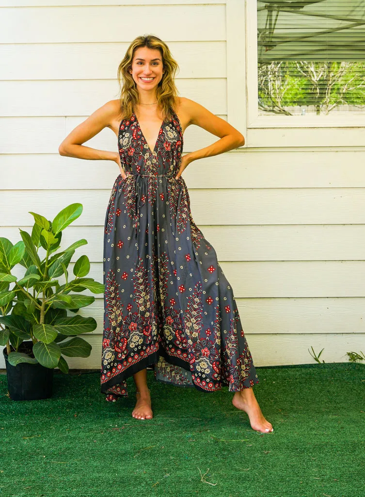 Midnight Rose Goddess Boho Maxi Dress