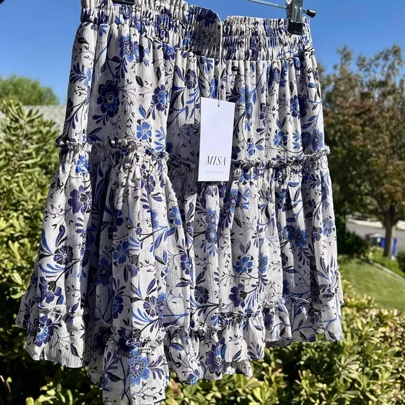 Misa Marion Skirt NWT Cerulean Floral Blue Ruffled Mini Womens Size Small