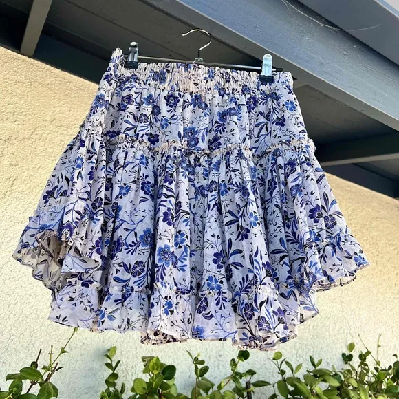 Misa Marion Skirt NWT Cerulean Floral Blue Ruffled Mini Womens Size Small