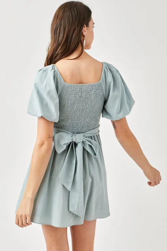 Mustard Seed Junior Cross Wrap Front Puff Sleeve Dress