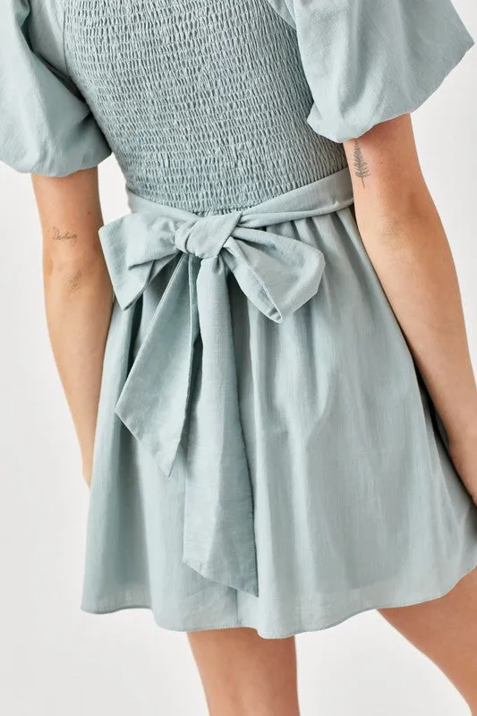Mustard Seed Junior Cross Wrap Front Puff Sleeve Dress
