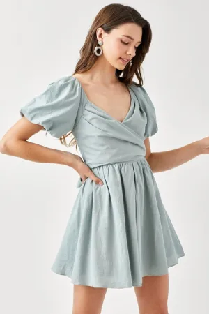 Mustard Seed Junior Cross Wrap Front Puff Sleeve Dress