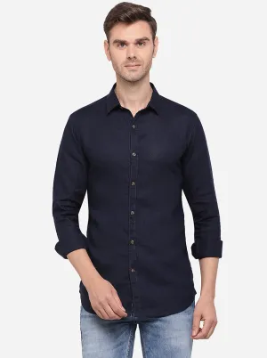 Navy Blue Solid Slim Fit Casual Shirt | JadeBlue
