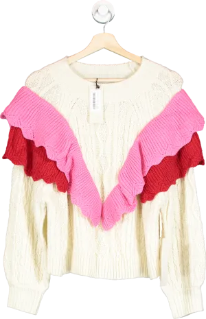 Never Fully Dressed Cream/ Pink Ruffle Cable Jumper  UK L