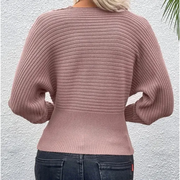 New dusty pink contrast lace sweater