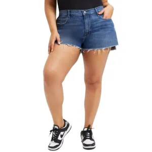 NEW Good American Good 90's Raw Hem Distressed Jean Shorts in Blue645 Sz. 22
